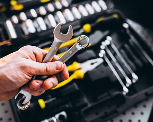 Set of tools in a tool kit isolated